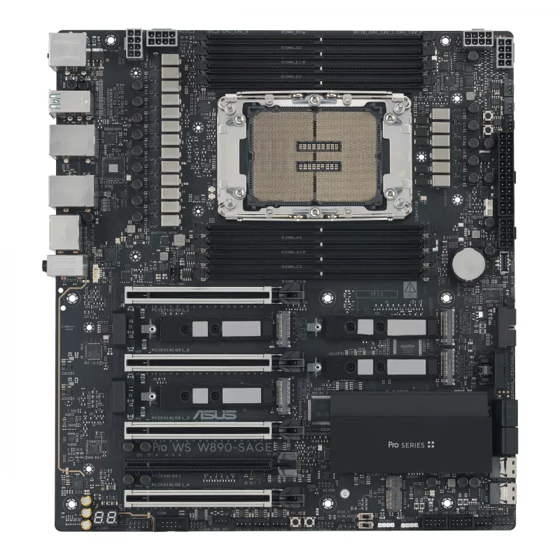 Emaplaat ASUS PRO WS W890-SAGE — Intel W890, LGA 4710-2, CEB, 8× DIMM, DDR5, neljakanaliline, 2.5G ja 10G Ethernet