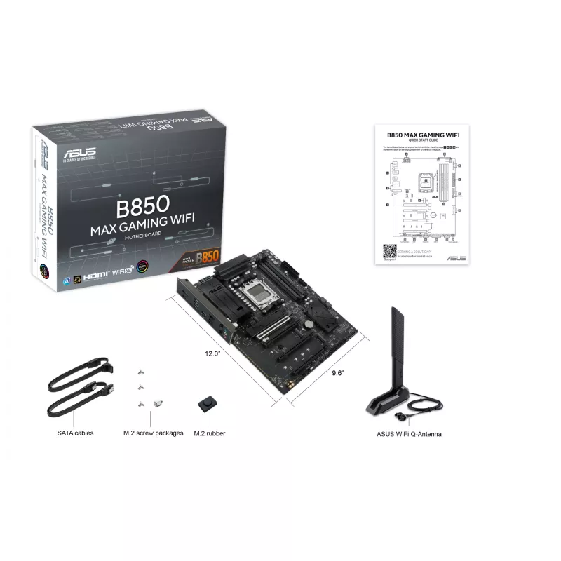 Emaplaat ASUS B850 MAX GAMING WIFI Socket AM5 ATX, AMD B850, DDR5, 4 DIMM, 256 GB, Wi‑Fi 6E, 2.5Gb Ethernet
