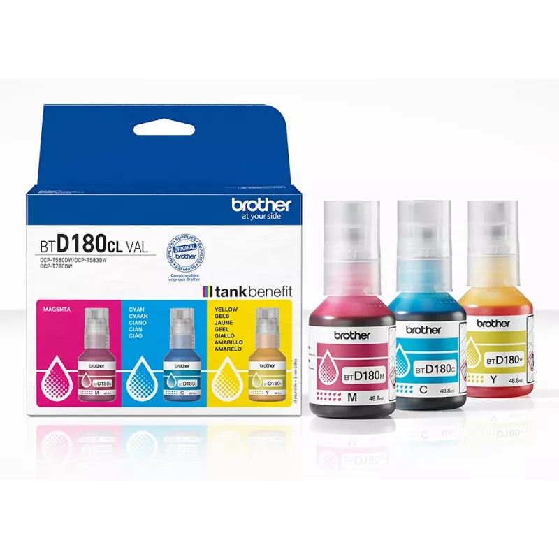Originaal Ink Bottles Brother BTD180CLVAL 3 tk tsüaan magenta kollane