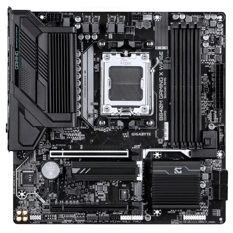 GIGABYTE B840M GAMING X WIFI6E emaplaat - AMD Ryzen 9000 protsessorid, 8+2+2 faasiline VRM, kuni 8200MHz DDR5(O.C), 2xPCIe 4.0 M.2, Wi-Fi 6E, 2.5GbE LAN, USB 3.2 Gen 1