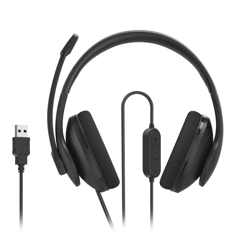 Hama HS-USB300 V2 peakomplekt Juhtmega ühendatud Peapael Kontor/kõnekeskus USB tüüp-A Must
