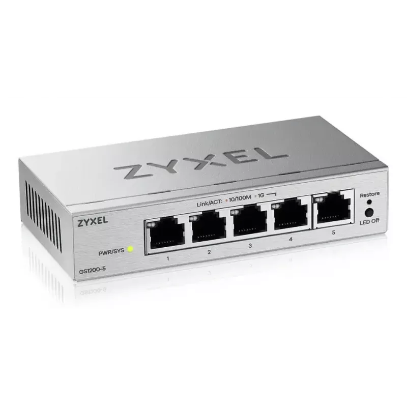 Hallatav L2 Gigabit lauaseade lüliti Zyxel GS1200-5V3 — 5 x RJ-45 10/100/1000, 10 Gbps lülitus