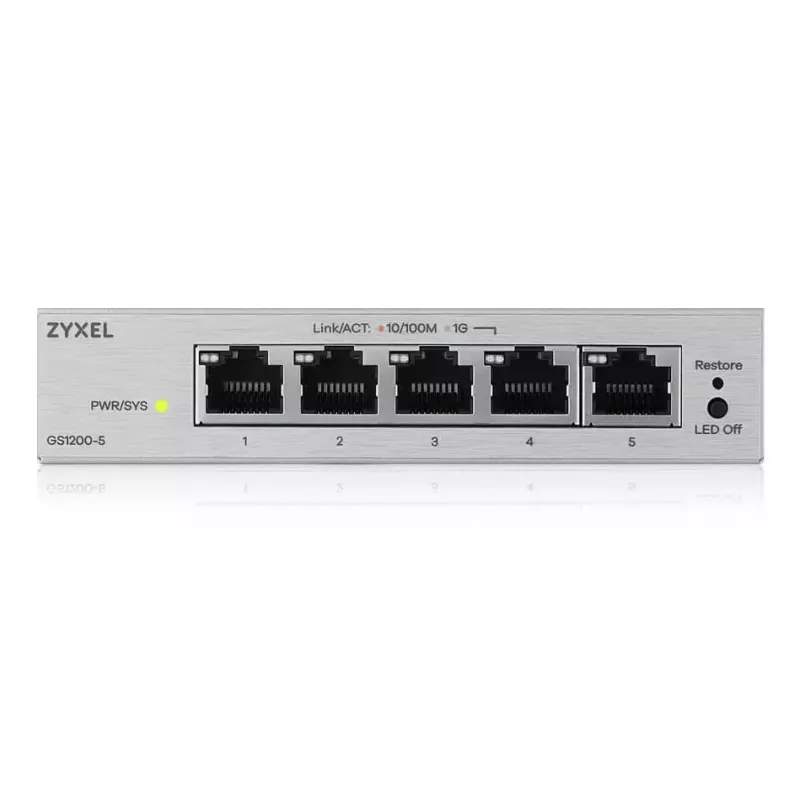 Hallatav L2 Gigabit lauaseade lüliti Zyxel GS1200-5V3 — 5 x RJ-45 10/100/1000, 10 Gbps lülitus