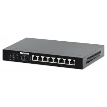 Intellinet 8-pordiline 2.5G Ethernet PoE+ kommutaator Kaheksa 10/100/1000/2500 Mbps PSE PoE+ porti, 100 W PoE eelarve, haldamata, lauaformaadis, seinale kinnitatav