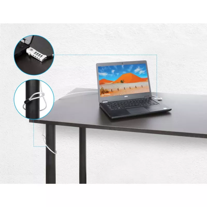 Manhattan Universaalne sülearvuti kombinatsioonlukk Noble Wedge®, Nano ja K-Slot jaoks, turvaline 3-ühes sülearvuti vargusvastane lukk, lähtestatav 4-kohaline kombinatsioon, 1,8 m, lõikekindel süsinikteraskaabel, läbipaistev PVC-kate, hõbedane