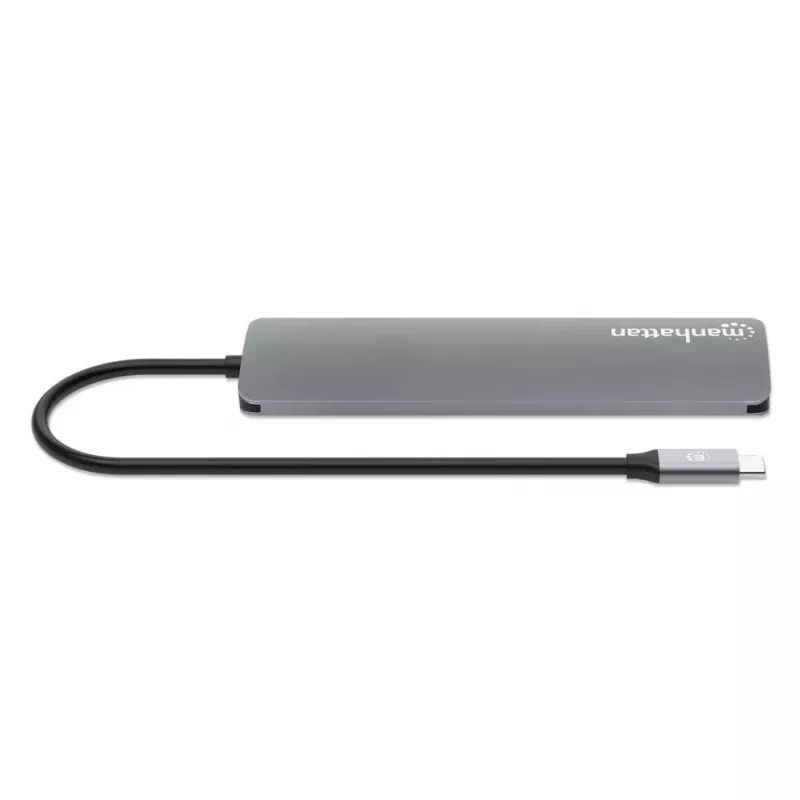 Manhattan USB-C Dock/Hub kaardilugejaga, pordid (x5): HDMI, USB-A (x2) ja USB-C (x2), toiteedastusega (PD) 100 W – vajab välist USB-C laadijat (ei ole kaasas). USB-toitega (välist toiteallikat pole vaja), kui PD-d ei kasutata.