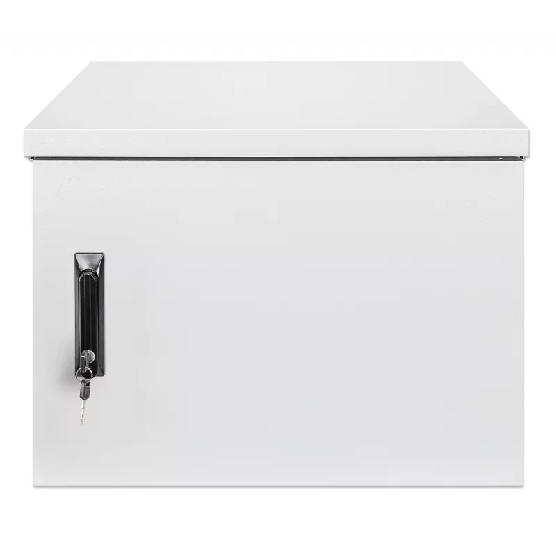 Intellinet Industrial IP55 19-tolline seinakinnituskapp integreeritud ventilaatoritega, 9U 600 mm sügavus, katusepaigaldatav kahe ventilaatoriga ventilatsiooniseade, tolmuja veekindel korpus, kokkupandud, helehall RAL7035