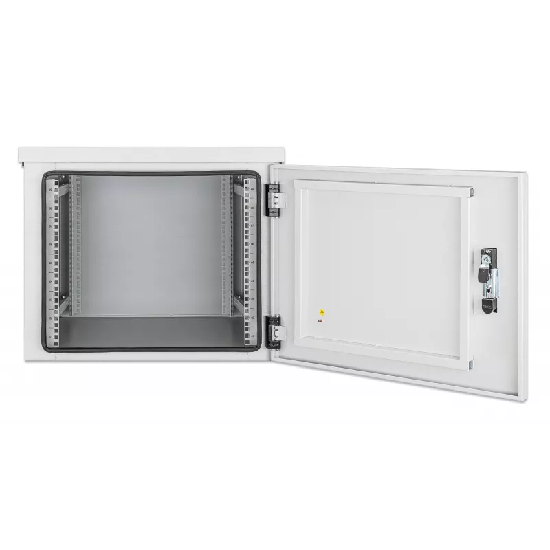 Intellinet Industrial IP55 19-tolline seinakinnituskapp integreeritud ventilaatoritega, 9U 600 mm sügavus, katusepaigaldatav kahe ventilaatoriga ventilatsiooniseade, tolmuja veekindel korpus, kokkupandud, helehall RAL7035