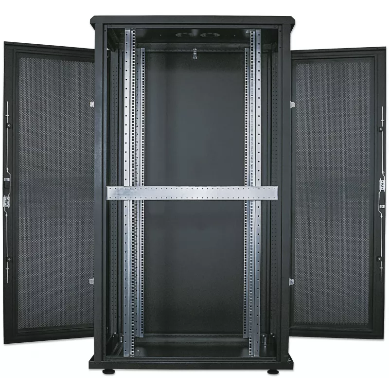 Intellinet 19-tolline serverikapp - vabaltseisev, 42U, 600x1000mm (laius x sügavus), must, lamedalt pakitud, max 1500kg, mitmepunktiline ukselukk, üks lukk iga külgpaneeli jaoks, kasutatav sügavus 123 kuni 773mm, IP20 hinnatud, rack, teras