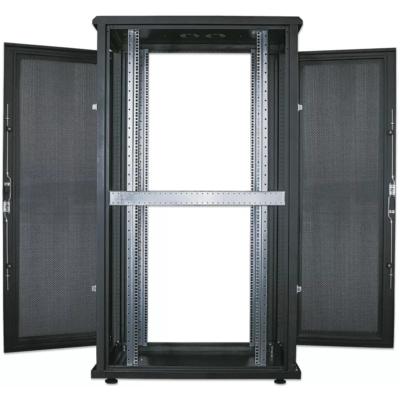 Intellinet 19-tolline serverikapp - vabaltseisev, 42U, 600x1000mm (laius x sügavus), must, lamedalt pakitud, max 1500kg, mitmepunktiline ukselukk, üks lukk iga külgpaneeli jaoks, kasutatav sügavus 123 kuni 773mm, IP20 hinnatud, rack, teras