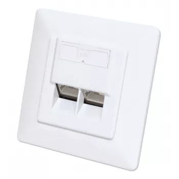 Intellinet 2-Port Cat6a 10G Shielded RJ45 Wall Plate Flush Mount with Faceplate, STP, Signal Valge RAL9003