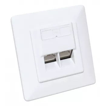 Intellinet 2-Port Cat6a 10G Shielded RJ45 Wall Plate Flush Mount with Faceplate, STP, Signal Valge RAL9003