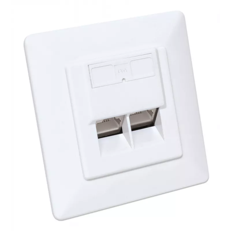 Intellinet 2-Port Cat6a 10G Shielded RJ45 Wall Plate Flush Mount with Faceplate, STP, Signal Valge RAL9003