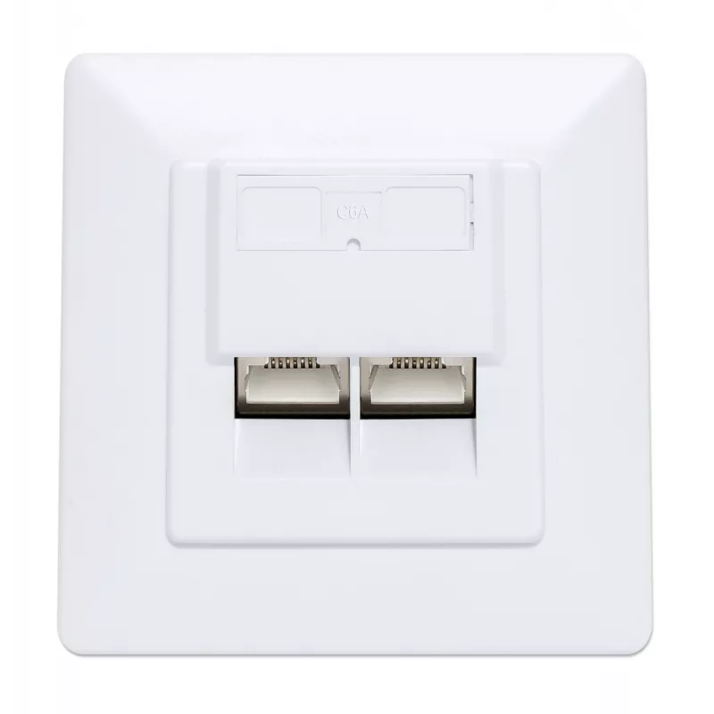 Intellinet 2-Port Cat6a 10G Shielded RJ45 Wall Plate Flush Mount with Faceplate, STP, Signal Valge RAL9003