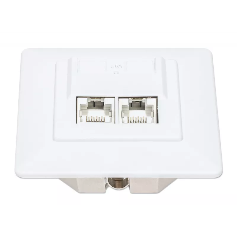 Intellinet 2-Port Cat6a 10G Shielded RJ45 Wall Plate Flush Mount with Faceplate, STP, Signal Valge RAL9003