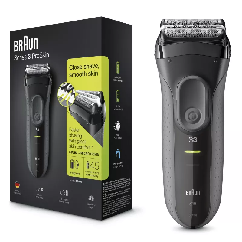 Braun Series 3 Series 3000 pardel, fooliumpardel, must, 2 SensoFoil, LED, toide, vooluvõrk/aku