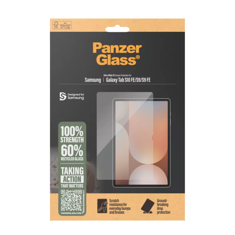 Ekraanikaitse PanzerGlass Samsung Galaxy Tab S9 / S9 FE / S10 FE jaoks — karastatud klaas, PET, silikoon, läbipaistev, Ultra‑Wide Fit