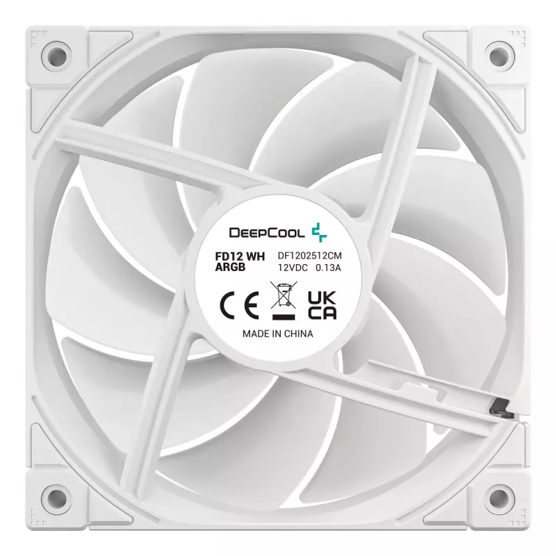 12 cm DeepCool FD12 ARGB arvutikorpuse ventilaator, valge, 400–2050 p/min, hüdrauliline laager