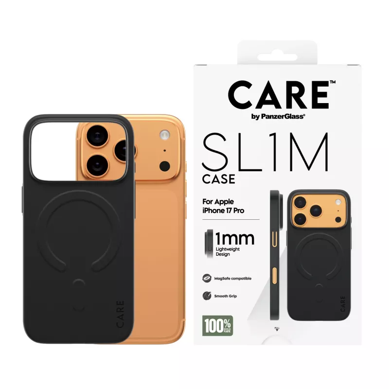 Kaitsev telefoniümbris PanzerGlass CARE™ SL1M MagSafe'iga iPhone 17 Pro jaoks — must