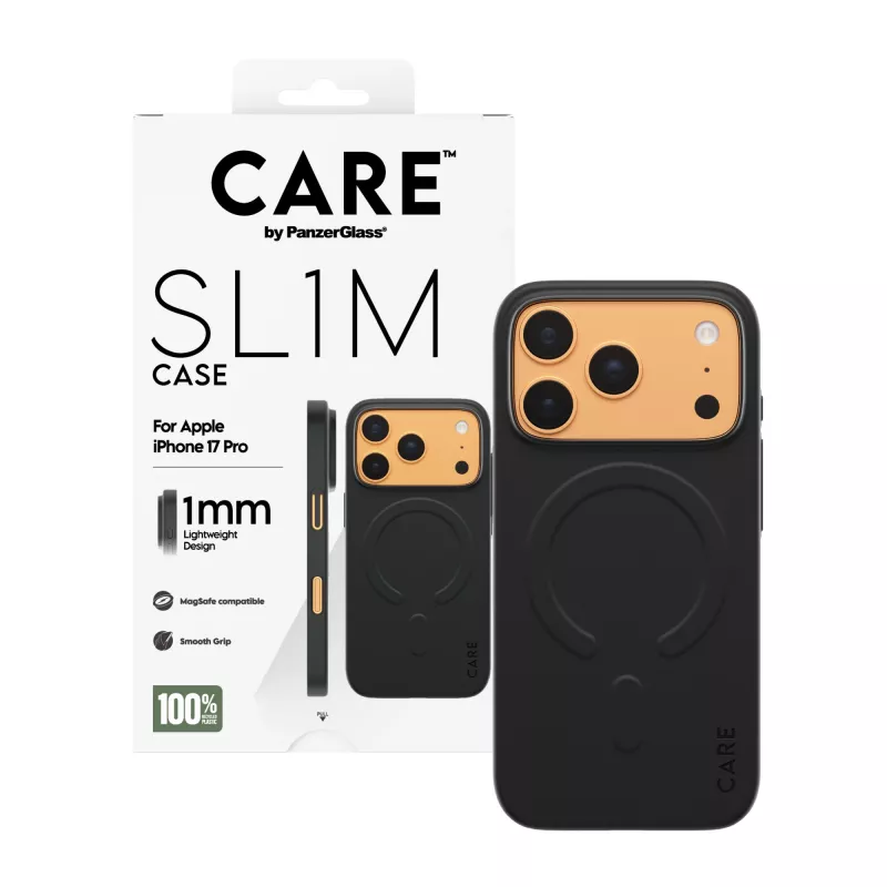 Kaitsev telefoniümbris PanzerGlass CARE™ SL1M MagSafe'iga iPhone 17 Pro jaoks — must
