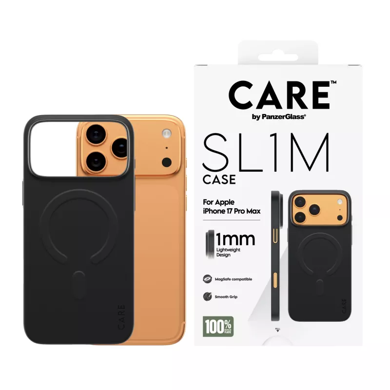 Telefonikate PanzerGlass CARE™ SL1M ümbris Must MagSafe'iga iPhone 17 Pro Max'ile