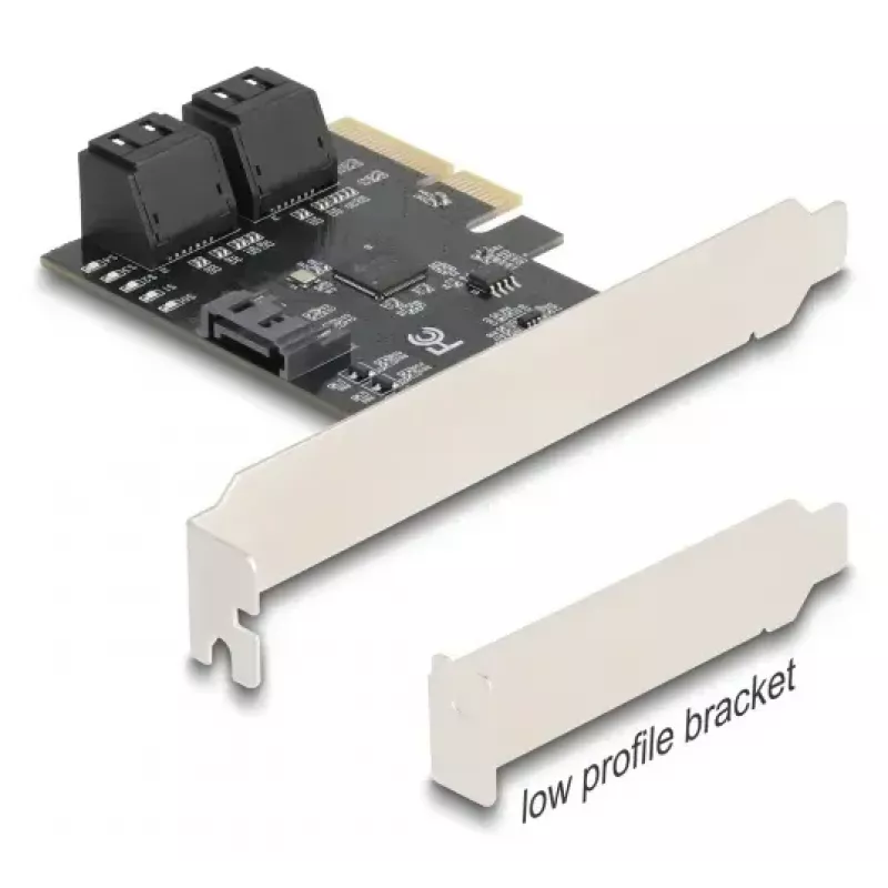 Sisemine SATA-adapter DELOCK 90890 — PCIe kuni 5× SATA (JMicron JMB585), madalprofiilne, must