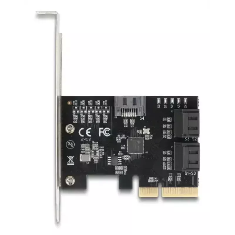 Sisemine SATA-adapter DELOCK 90890 — PCIe kuni 5× SATA (JMicron JMB585), madalprofiilne, must