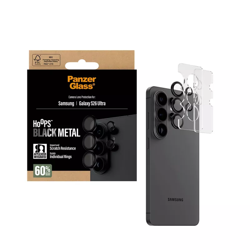 Camera Lens Protector PanzerGlass Hoops Samsung Galaxy S26 Ultra jaoks — karastatud klaas, silikoon, must