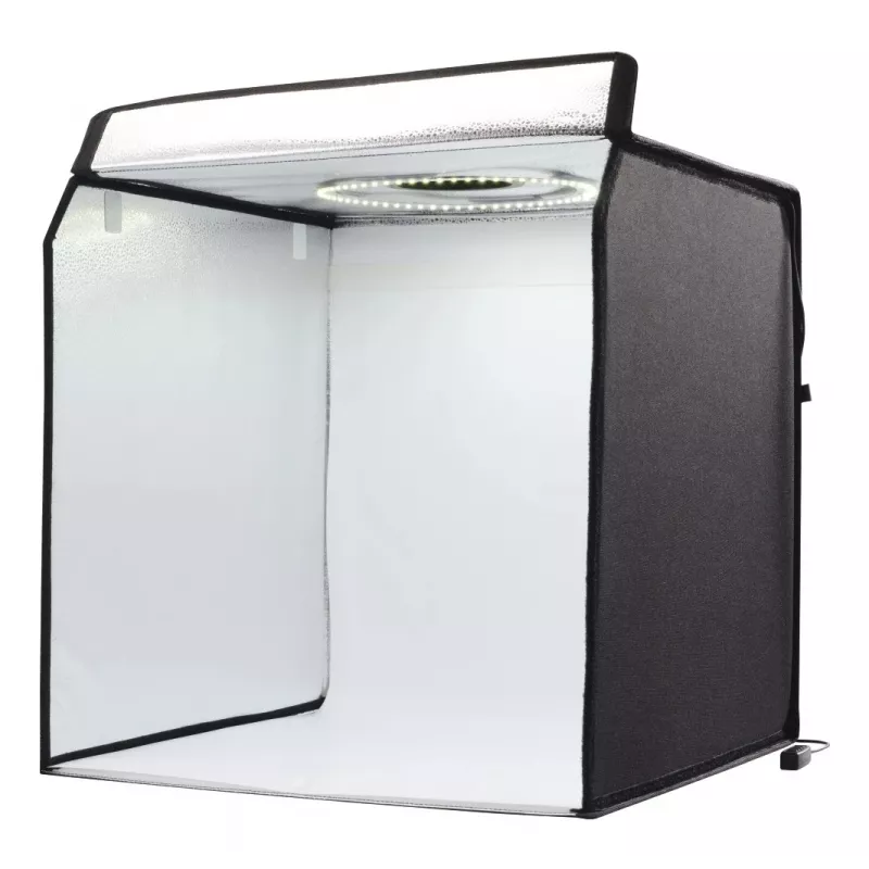 Mini fotostuudio HAMA kokkupandav kast LED-rõngavalgustiga 50×50 cm, mudel 00004664
