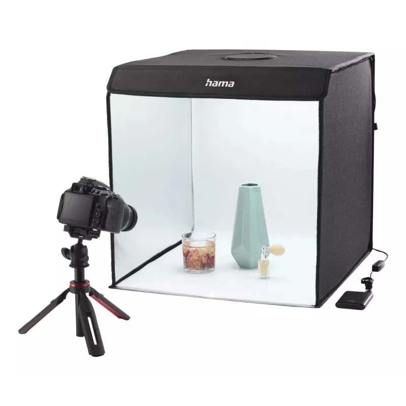 Mini fotostuudio HAMA kokkupandav kast LED-rõngavalgustiga 50×50 cm, mudel 00004664