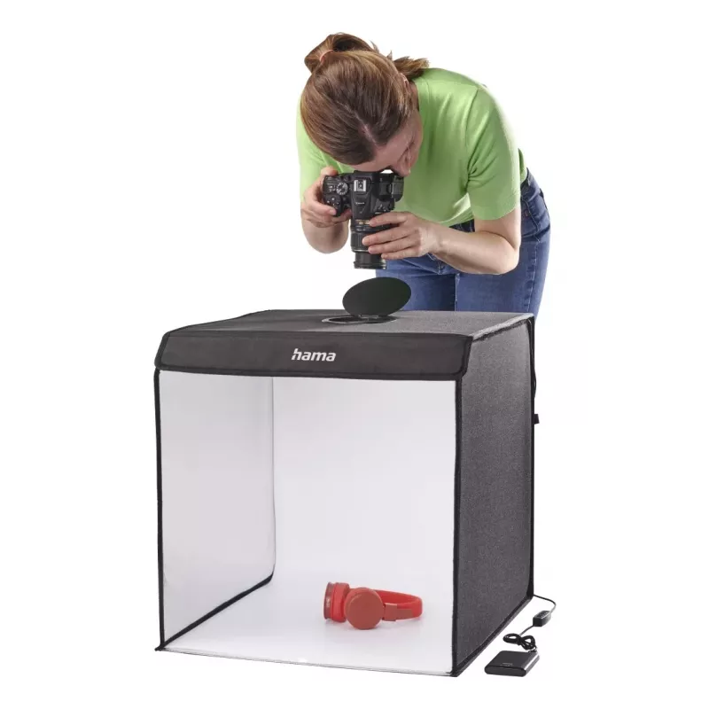 Mini fotostuudio HAMA kokkupandav kast LED-rõngavalgustiga 50×50 cm, mudel 00004664
