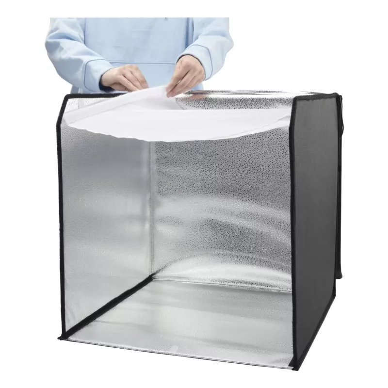 Mini fotostuudio HAMA kokkupandav kast LED-rõngavalgustiga 50×50 cm, mudel 00004664