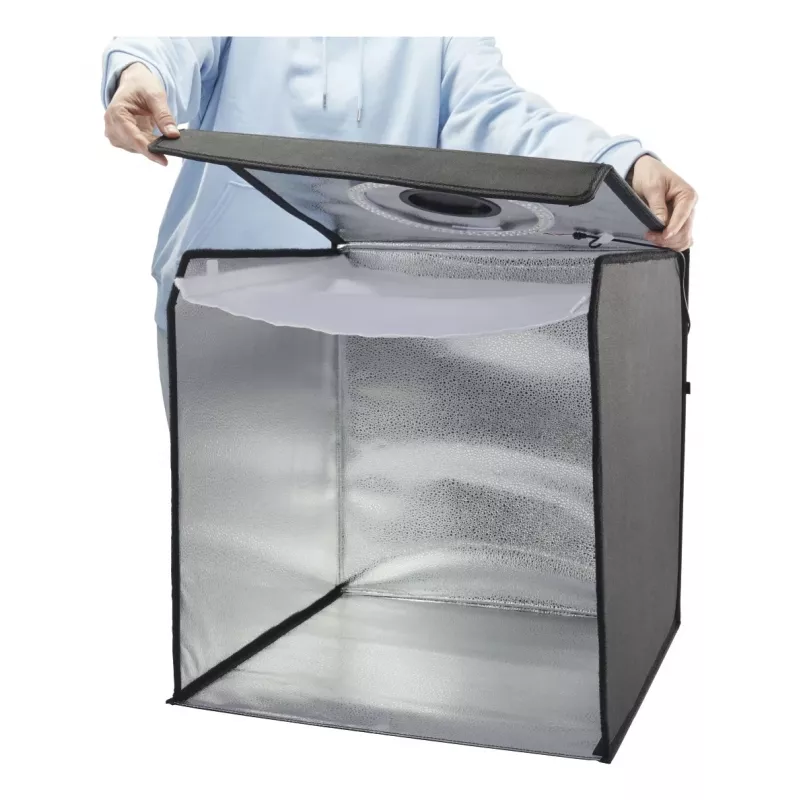 Mini fotostuudio HAMA kokkupandav kast LED-rõngavalgustiga 50×50 cm, mudel 00004664