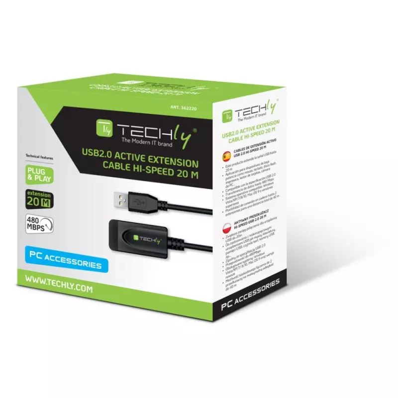 Techly IUSB-REP220TY3 USB-kaabel USB 2.0 20 m USB A Must