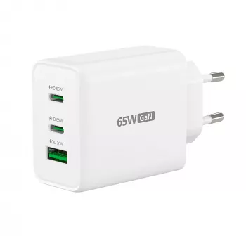 j5create JUP3365E-EN 65W GaN USB-C® 3-pordiline laadija, sisetingimustesse, vahelduvvool, valge