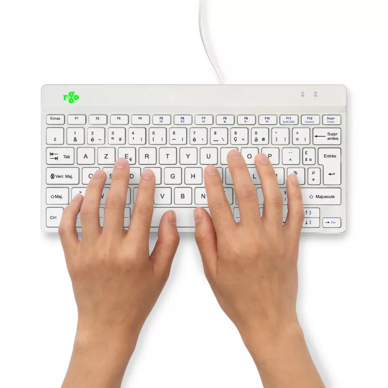 R-Go Tools ergonoomiline klaviatuur R-Go Compact Break, kompaktne klaviatuur pausitarkvaraga, AZERTY (FR), juhtmega, valge