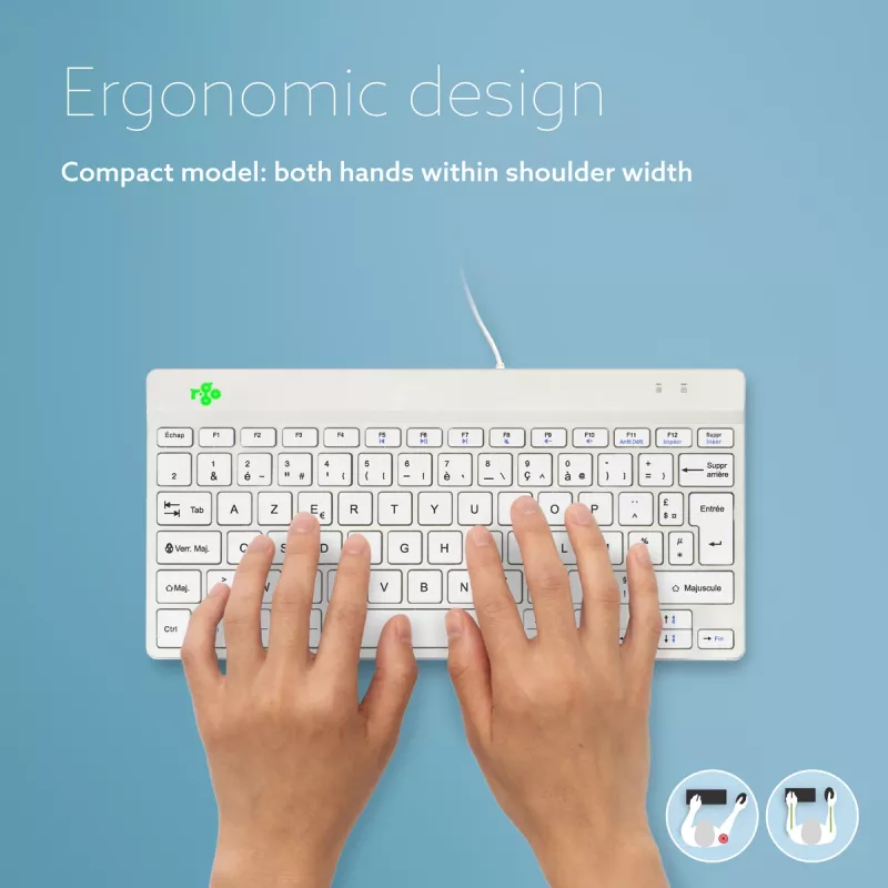 R-Go Tools ergonoomiline klaviatuur R-Go Compact Break, kompaktne klaviatuur pausitarkvaraga, AZERTY (FR), juhtmega, valge