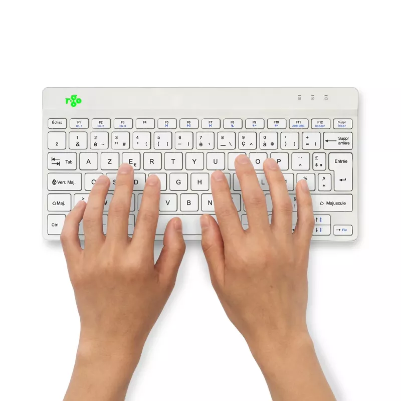 R-Go Tools Ergonoomiline klaviatuur R-Go Compact Break, kompaktne klaviatuur pausitarkvaraga, AZERTY (FR), Bluetooth, valge