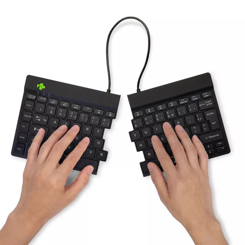 R-Go Tools Ergonoomiline klaviatuur R-Go Split Break koos pausitarkvaraga, ergonoomiline poolitatud klaviatuur, AZERTY (FR), Bluetooth, must