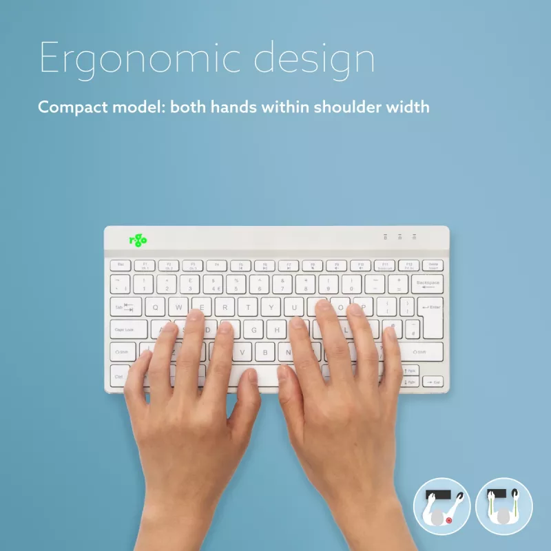 R-Go Tools Ergonoomiline klaviatuur R-Go Compact Break, kompaktne klaviatuur pausitarkvaraga, AZERTY (BE), Bluetooth, valge