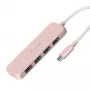 USB-C–4 pordiga USB-A Gen 2 jaotur j5create — 10 Gbps, USB 3.2, roosa, taaskasutatud ABS-plast, 100×27×19 mm