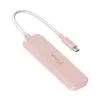 USB-C–4 pordiga USB-A Gen 2 jaotur j5create — 10 Gbps, USB 3.2, roosa, taaskasutatud ABS-plast, 100×27×19 mm