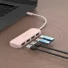 USB-C–4 pordiga USB-A Gen 2 jaotur j5create — 10 Gbps, USB 3.2, roosa, taaskasutatud ABS-plast, 100×27×19 mm