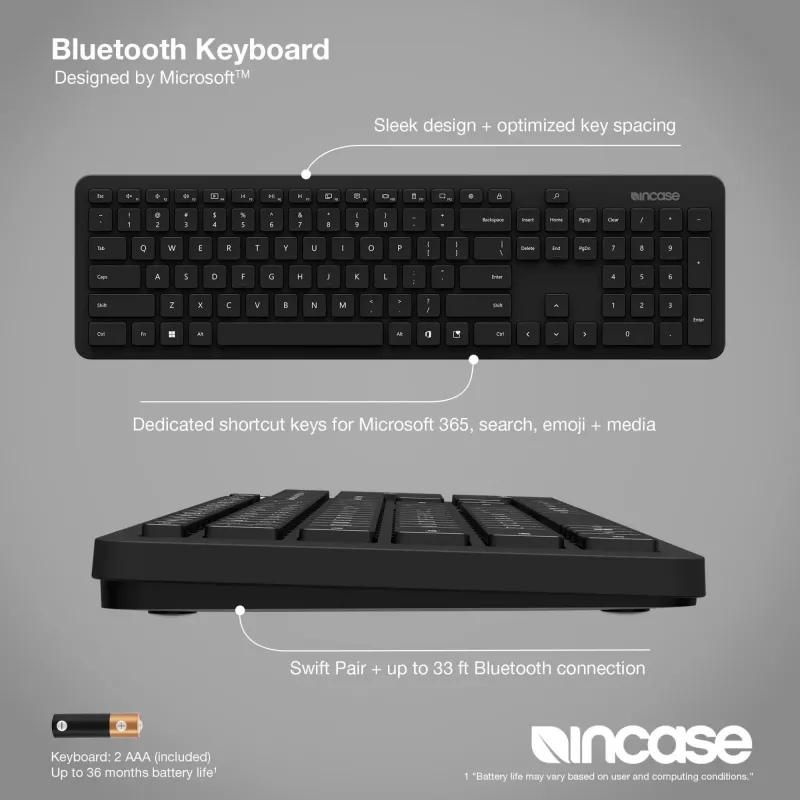 Incase Disainitud Microsofti poolt Bluetooth-klaviatuur Universal QWERTY Saksa Must