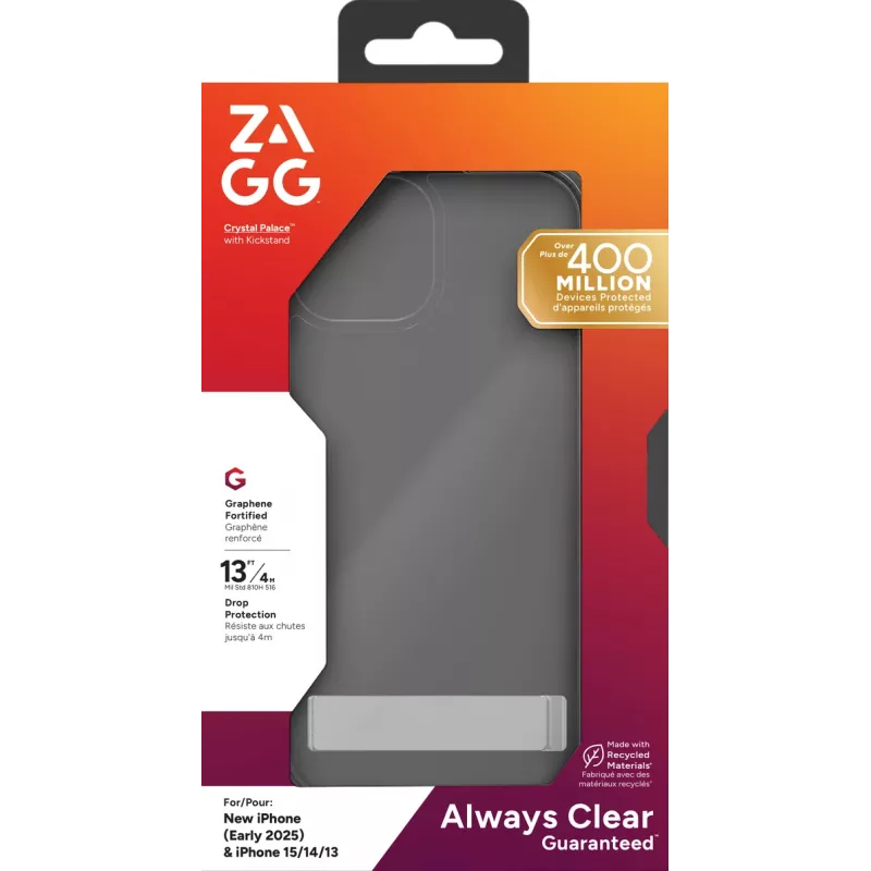 ZAGG Crystal Palace Kickstand ümbris iPhone 16/15/14/13 Clear, Cover, Apple, iPhone 17e/16e/15/14/13, 15.5 cm (6.1 inch), Transparent