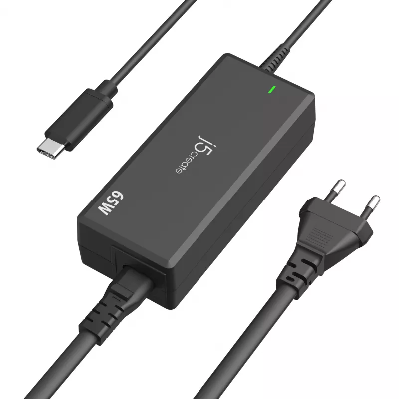 USB-C PD toiteadapter j5create JUP1265 — 65 W, siseruumidesse, must, plastik, 118×32×50 mm (EL)