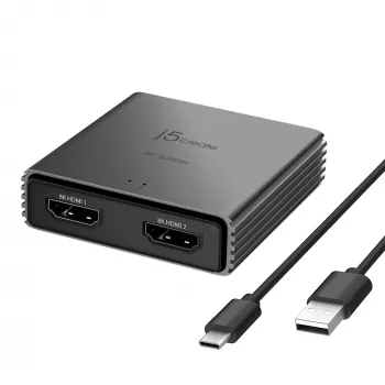 j5create JDSH812 8K HDMI™ 2.1 2-suunaline jaotur, HDMI, 2x HDMI, 7680 x 4320 pikslit, Hall, Alumiinium, 8K Ultra HD
