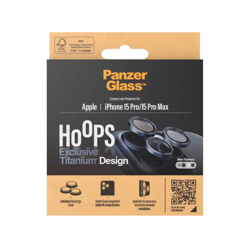 PanzerGlass Hoops kaamera objektiivi kaitse iPhone 15 Pro 15 Pro Max sinine titaan kriimustus- ja löögikindel