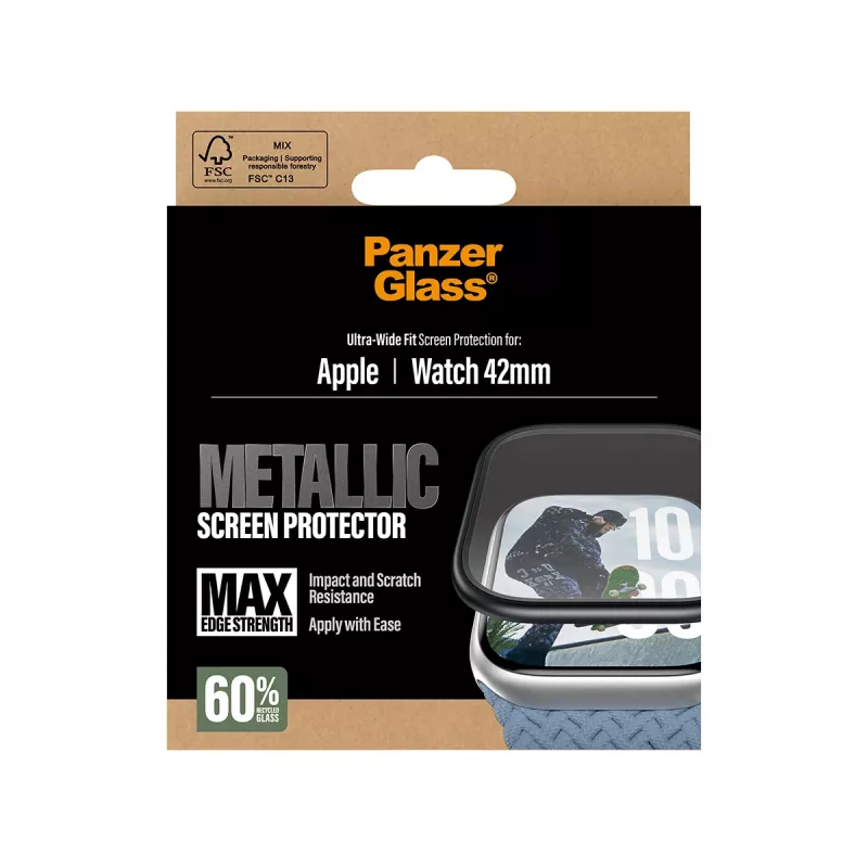 Ekraanikaitse PanzerGlass musta metallraamiga Apple Watchile (mudel PG38147)