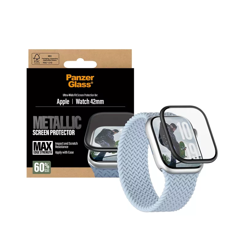 Ekraanikaitse PanzerGlass musta metallraamiga Apple Watchile (mudel PG38147)